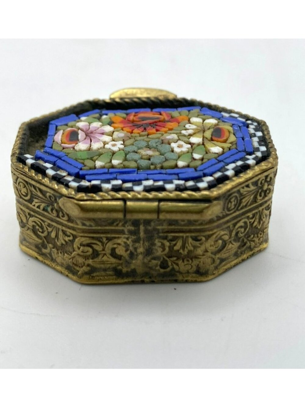 Mosaic Glass Brass box Trinket Italian Italy Vintage Antique Victorian Floral - Picture 4 of 8